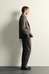 LINEN AND WOOL CHECK SUIT PANTS