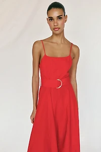 BELTED POPLIN MIDI DRESS