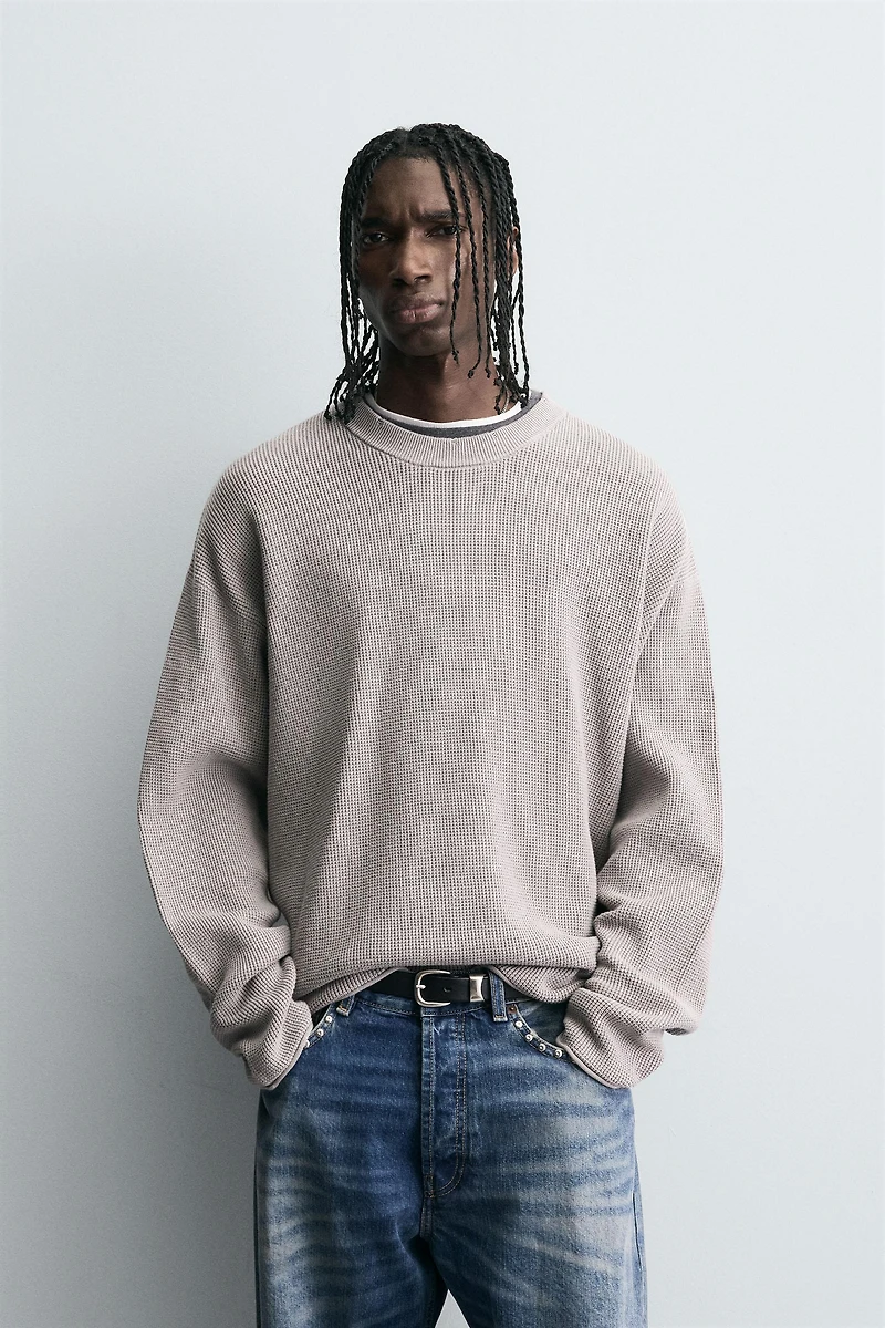 WAFFLE TEXTURED SWEATER