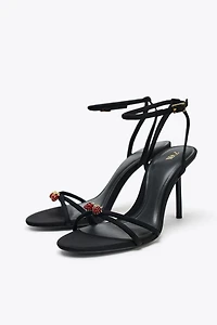 BEADED CROSSED STRAP SANDALS