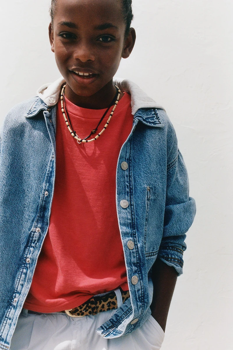 DENIM OVERSHIRT WITH REMOVABLE FLEECE HOODIE
