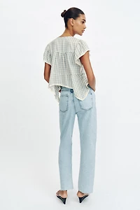 EMBROIDERED PLAID LACE INSERT TOP