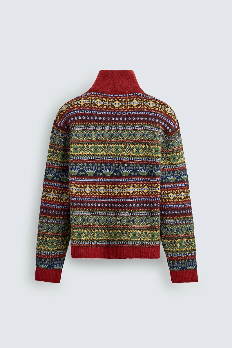 PULL EN JACQUARD GÉOMÉTRIQUE À COL ZIPPÉ