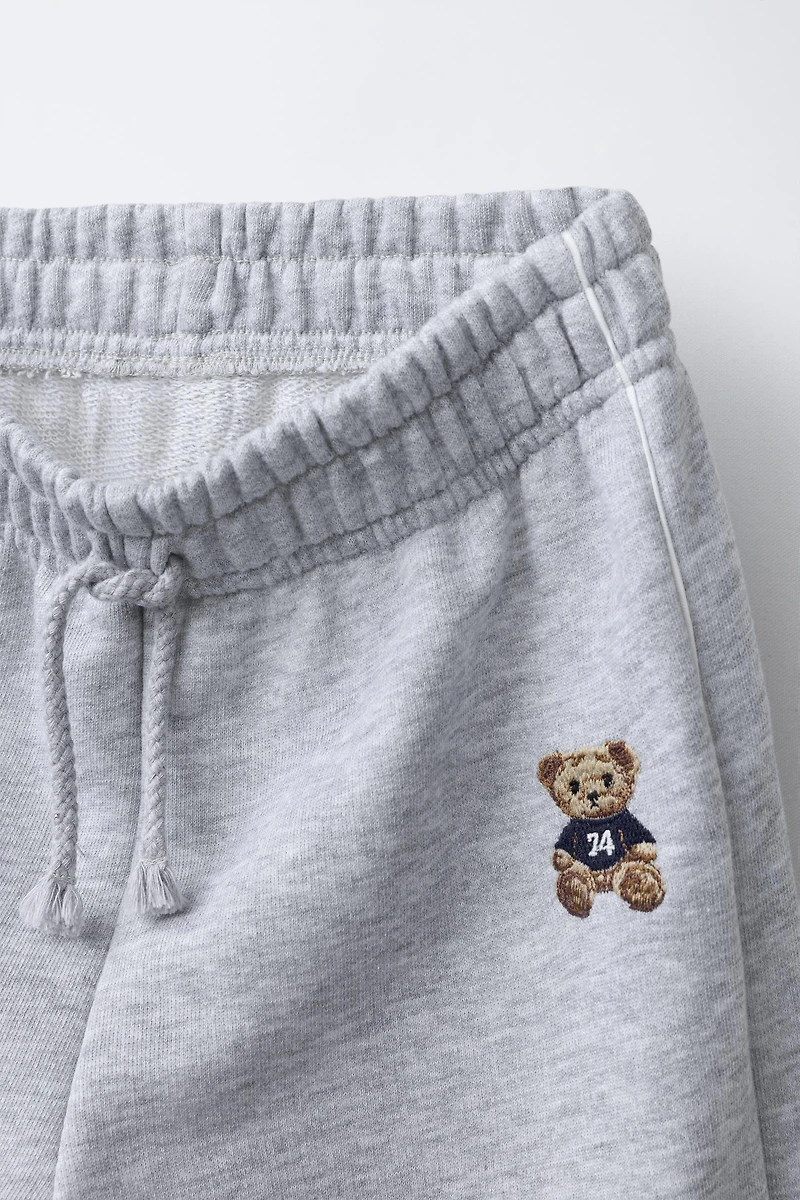 WIDE LEG EMBROIDERED BEAR PANTS