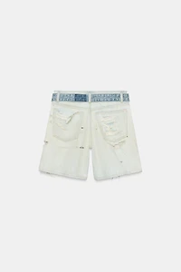 TRF MID-RISE RIPPED DENIM BERMUDA SHORTS WITH BELT
