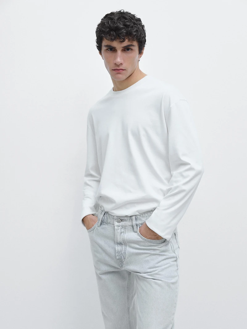 Long sleeve medium weight cotton T-shirt