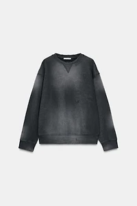 WASHED EFFECT RIPPED SWEATSHIRT