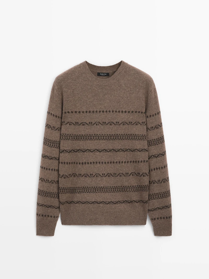 Wool blend jacquard knit sweater