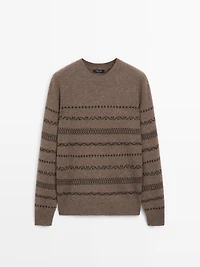 Wool blend jacquard knit sweater