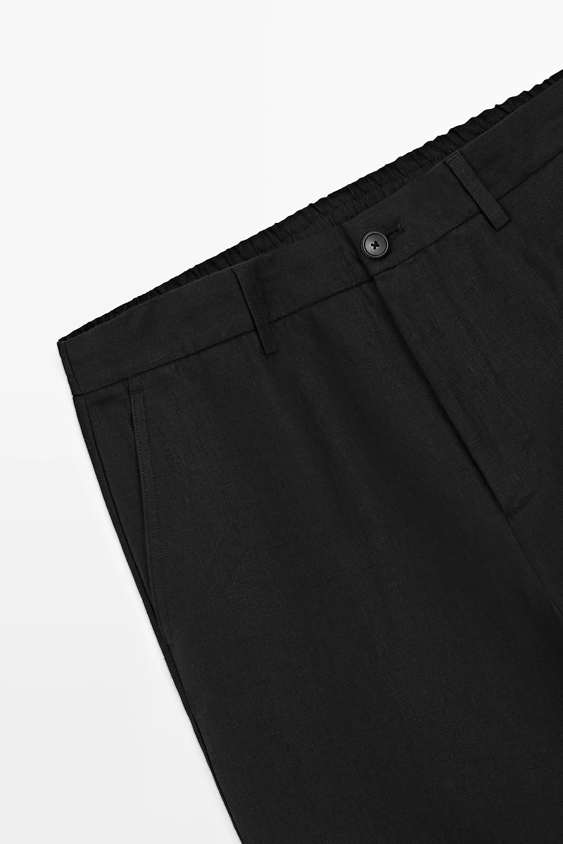 100% linen straight-leg trousers