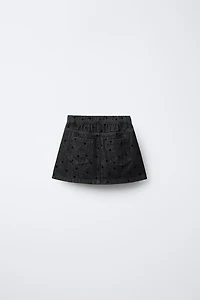 FLOCKED HEART DENIM SKIRT
