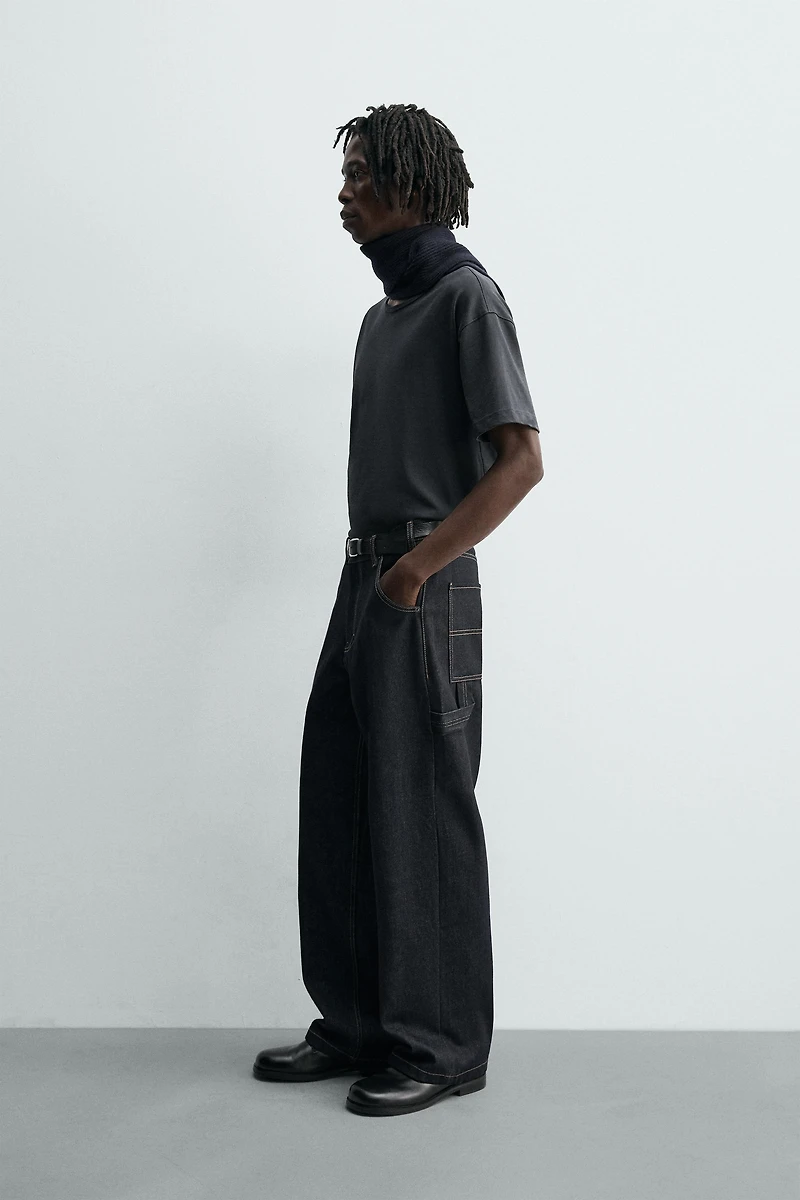 BAGGY FIT CARPENTER JEANS WITH TOPSTITCHING