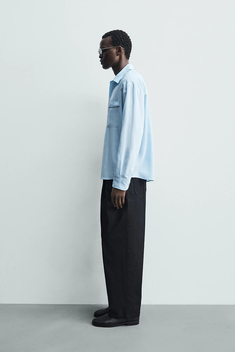 CONTRAST PIPING STRIPED SHIRT