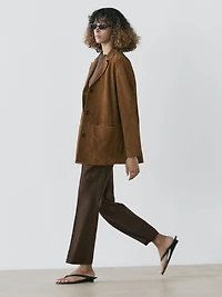 Blazer col à revers 100% cuir finition daim