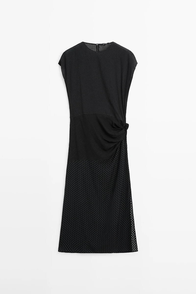 Long flowing printed dress with knot detail