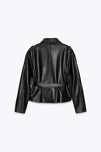 SHORT FAUX LEATHER TRENCH COAT