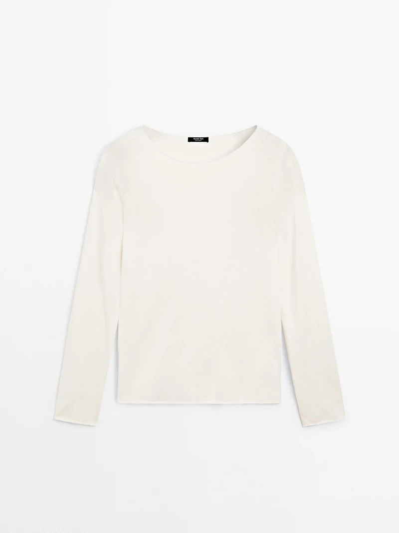 Wool blend boat neck sweater