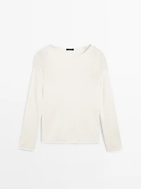 Wool blend boat neck sweater