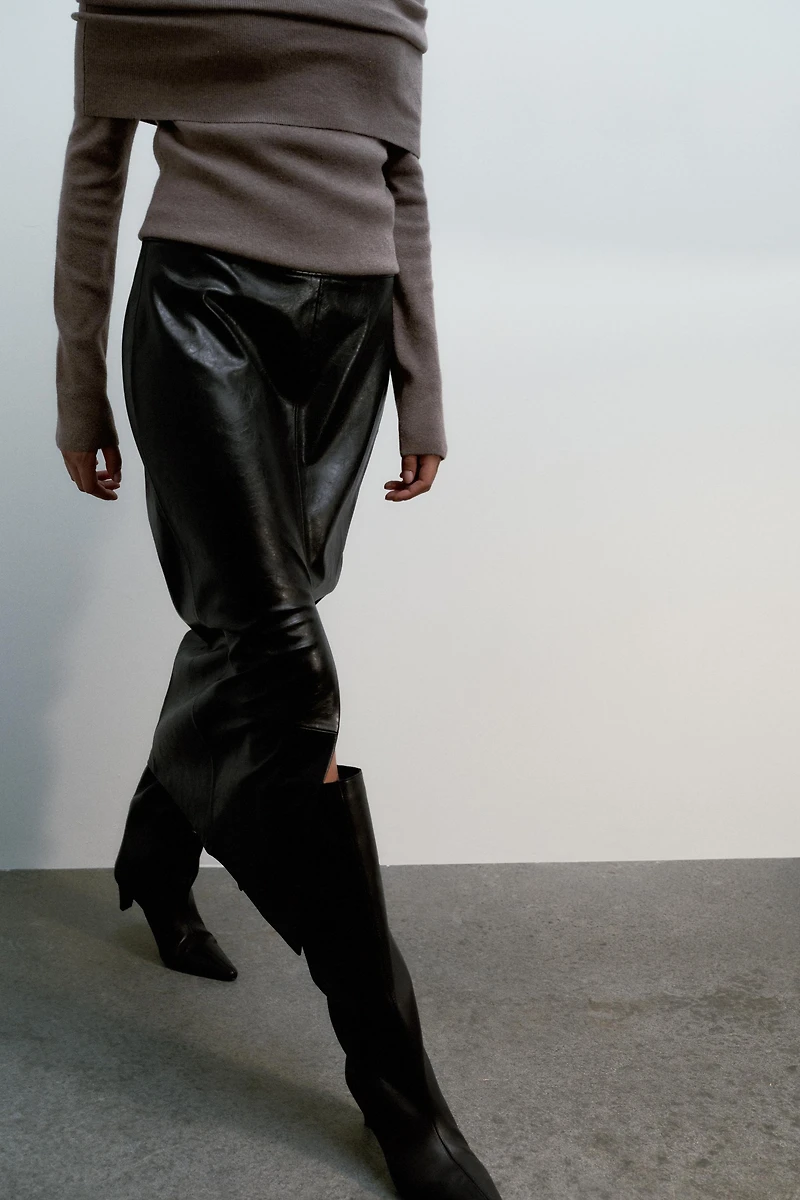 FAUX LEATHER MIDI SKIRT