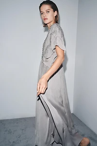 JEWELED KNOT TEXTURED DRESS