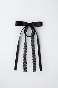 LACE AND PLAIN BOW BOBBY PIN HAIR TIE