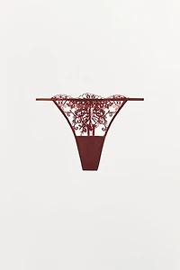 EMBROIDERED LACE THONG