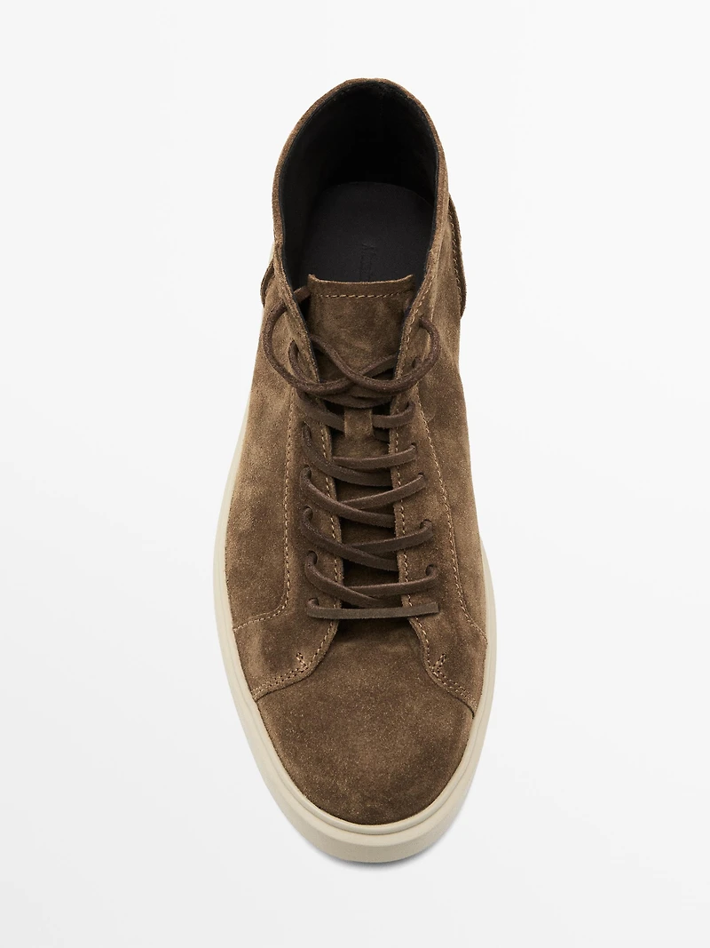 Leather lace-up high-top trainers