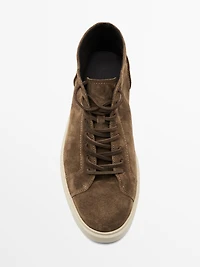 Leather lace-up high-top trainers