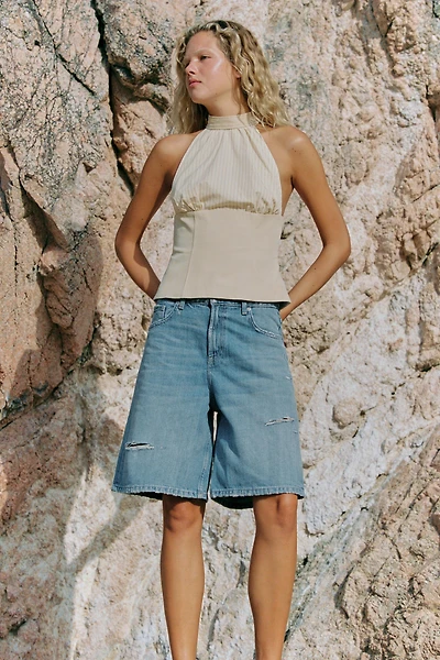 BERMUDA BAGGY EN JEAN TRF TAILLE MI-HAUTE DÉCHIRÉ