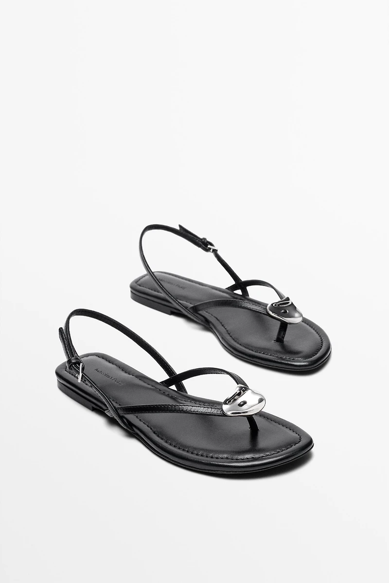 Flat slider sandals with gem detail