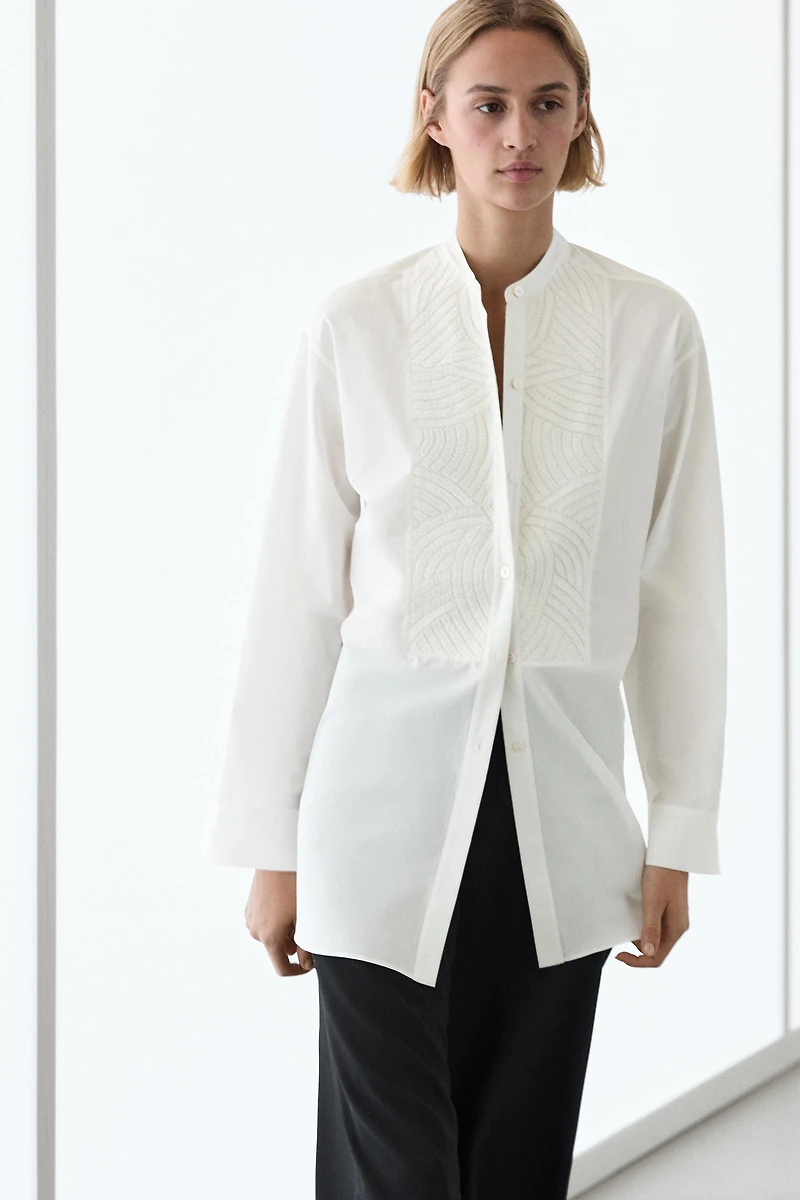 Chemise popeline brodée 100 % coton
