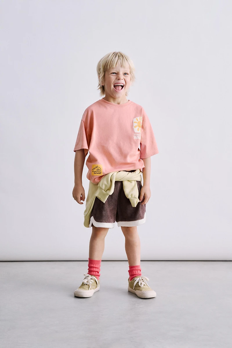 TERRYCLOTH EFFECT SHORTS WITH LABEL