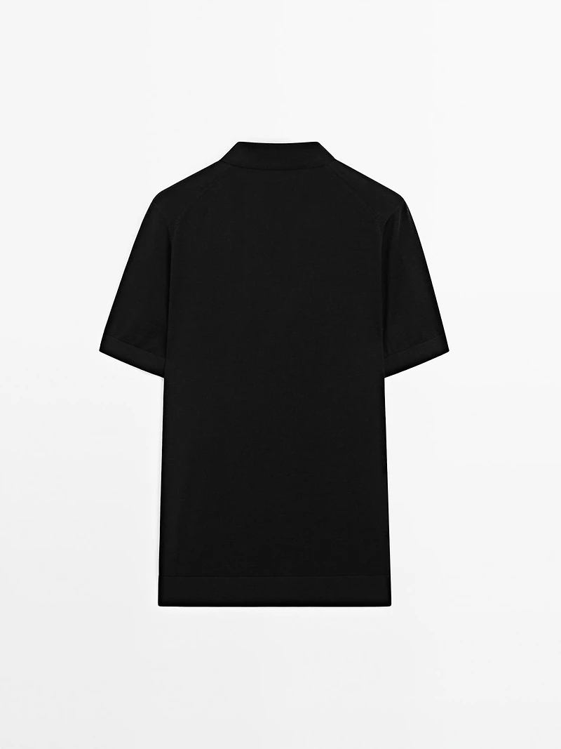 Knit polo shirt with zip collar
