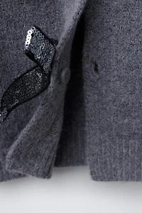 SPARKLY BOW V-NECK CARDIGAN