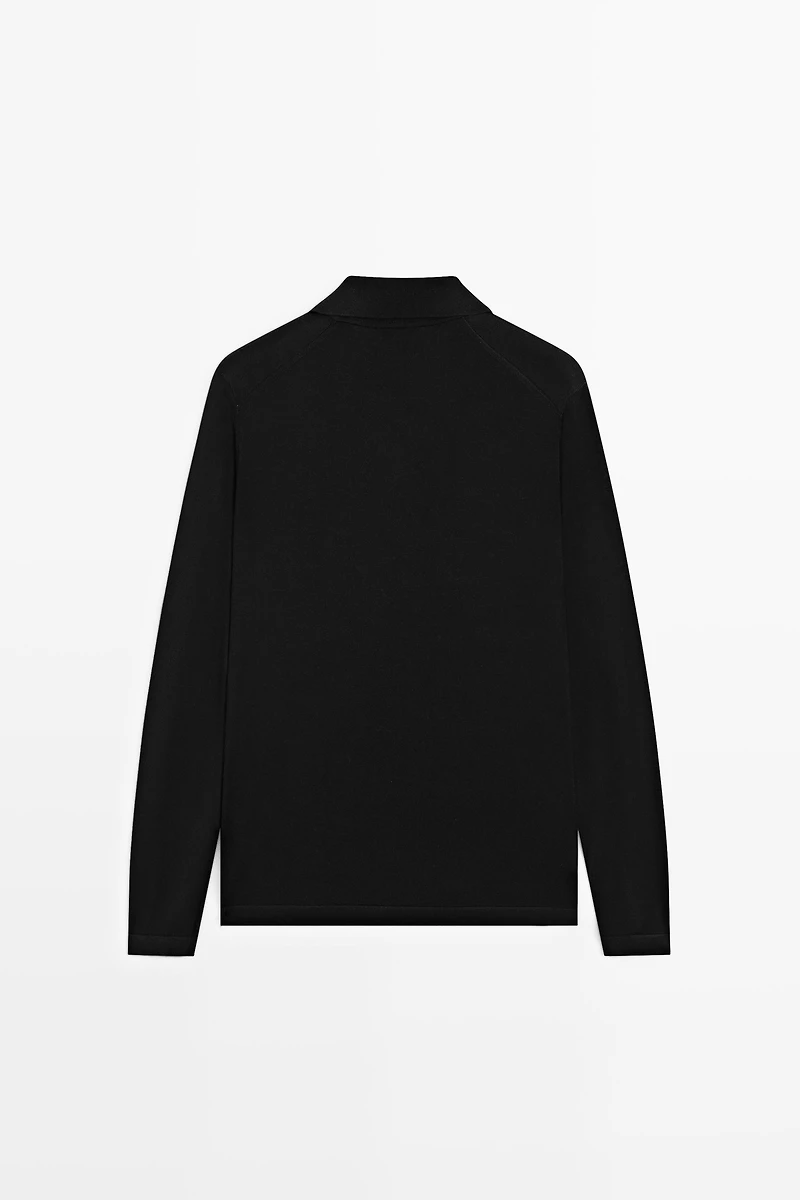 100% merino wool knit polo sweater