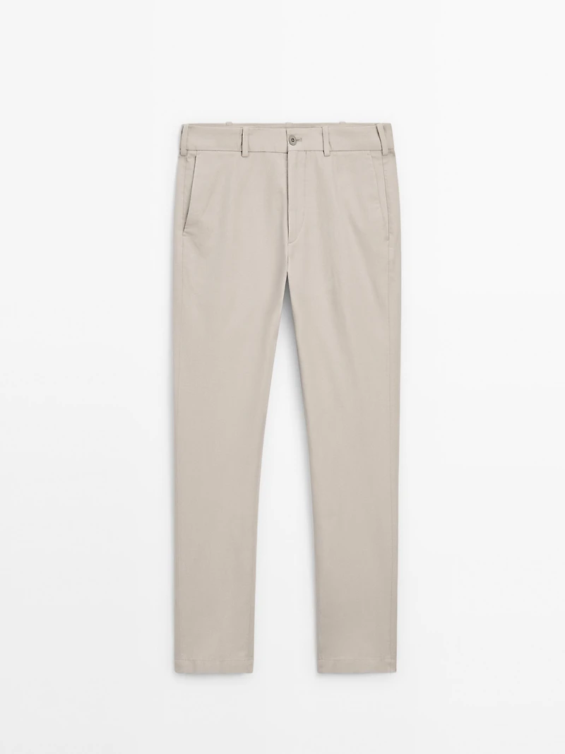 Cotton blend slim fit trousers