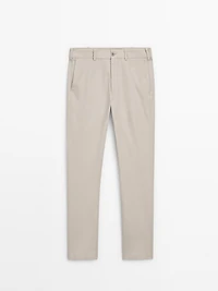 Cotton blend slim fit trousers