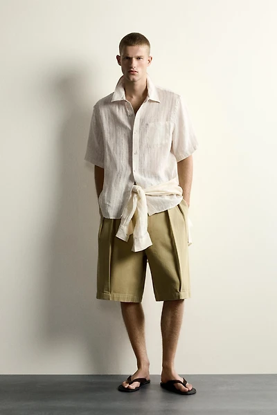 100% LINEN STRIPED JACQUARD SHIRT
