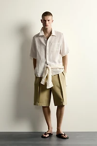 100% LINEN STRIPED JACQUARD SHIRT