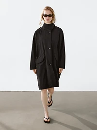 Oversize flowing trench coat water-repellent fabric