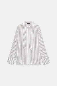 FLOWY STRIPED SCARF SHIRT