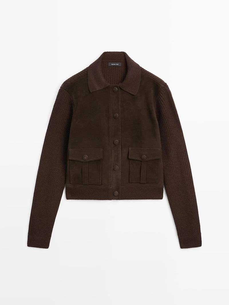 Contrast knit and sheepskin jacket