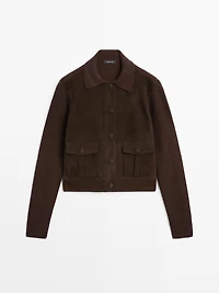 Contrast knit and sheepskin jacket