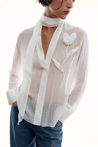 SEMI-SHEER FLOWER BLOUSE