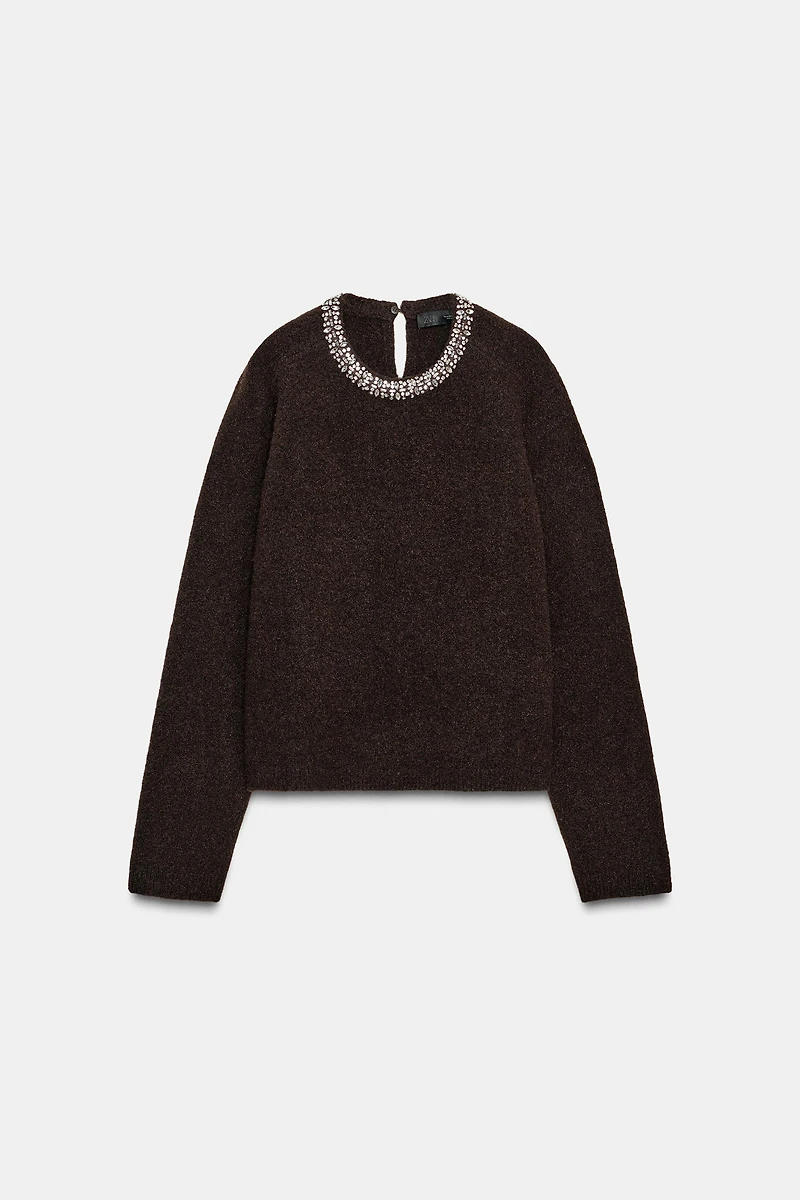 KNIT JEWELED BEAD COLLAR JUMPER