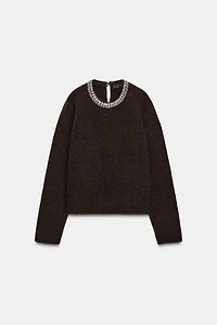 KNIT JEWELED BEAD COLLAR JUMPER