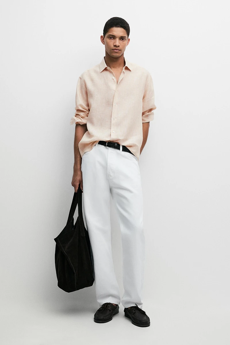 Chemise à rayures regular fit 100 % lin