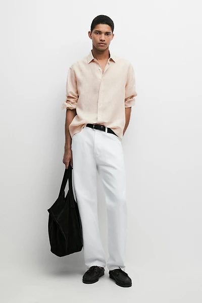 Chemise à rayures regular fit 100 % lin