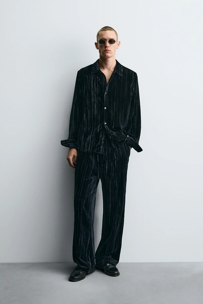 PLEATED VELVET OVERSHIRT