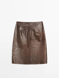 Short leather mock croc skirt